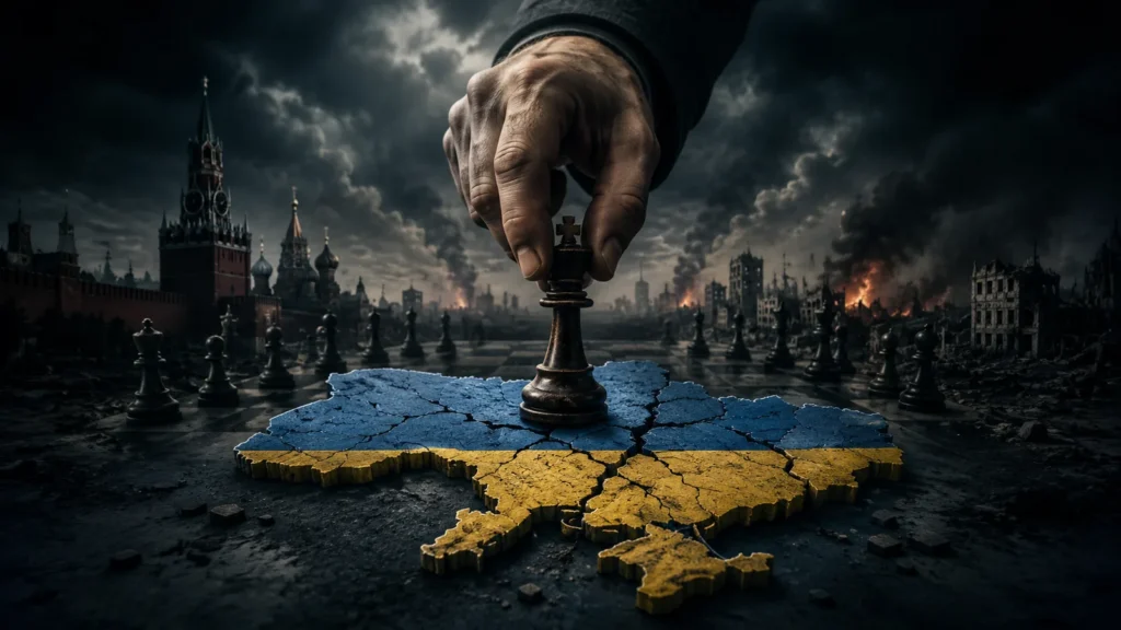 Ukraine map and chess piece editorial illustration