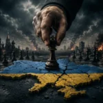 Ukraine map and chess piece editorial illustration